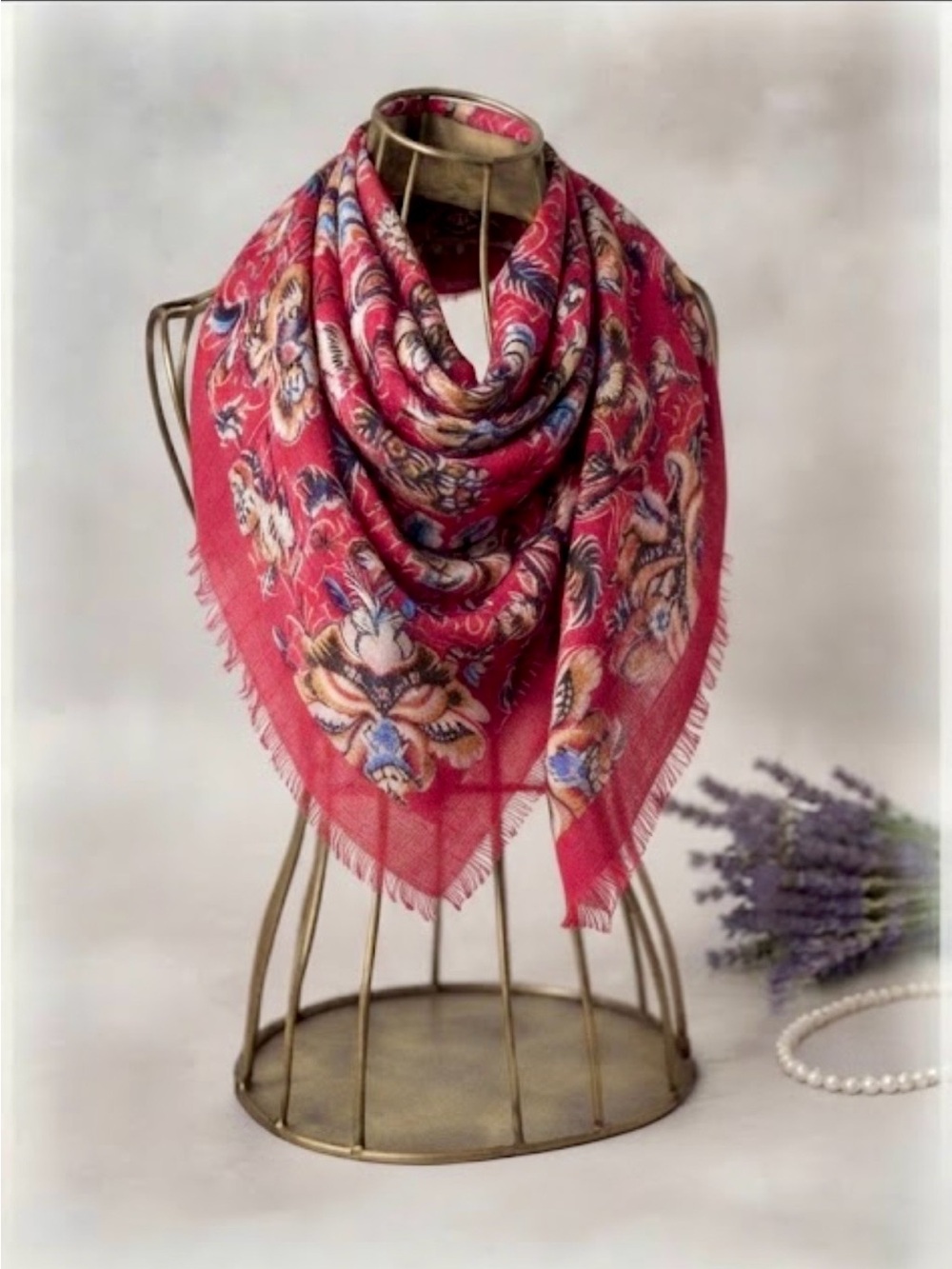 Carole Little Vintage Red Floral Scarf